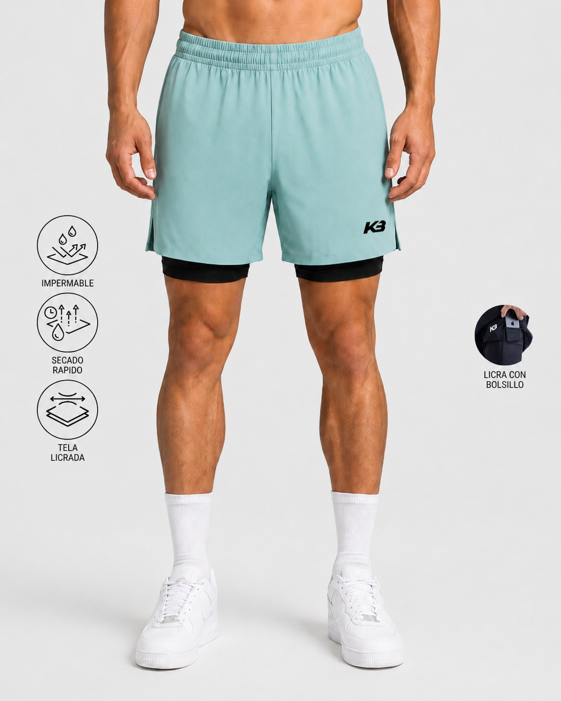 Pantaloneta Con Licra Y Bolsillo┃KBMEN RF.103