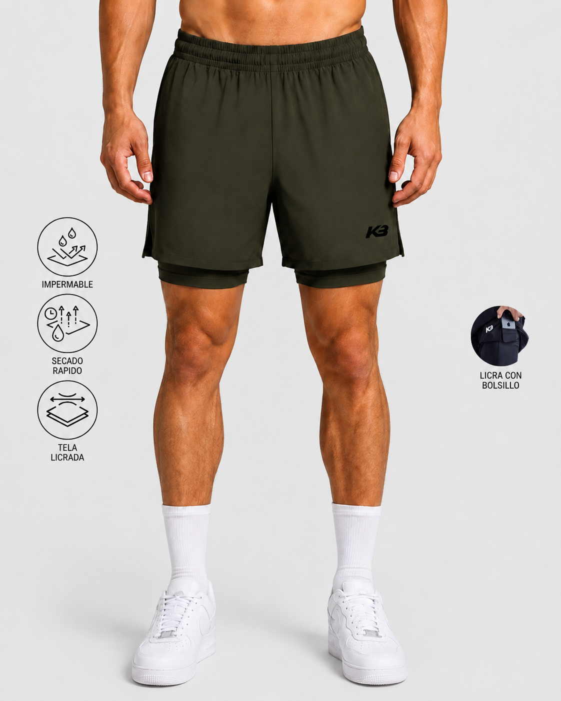 Pantaloneta Con Licra Y Bolsillo┃KBMEN RF.103