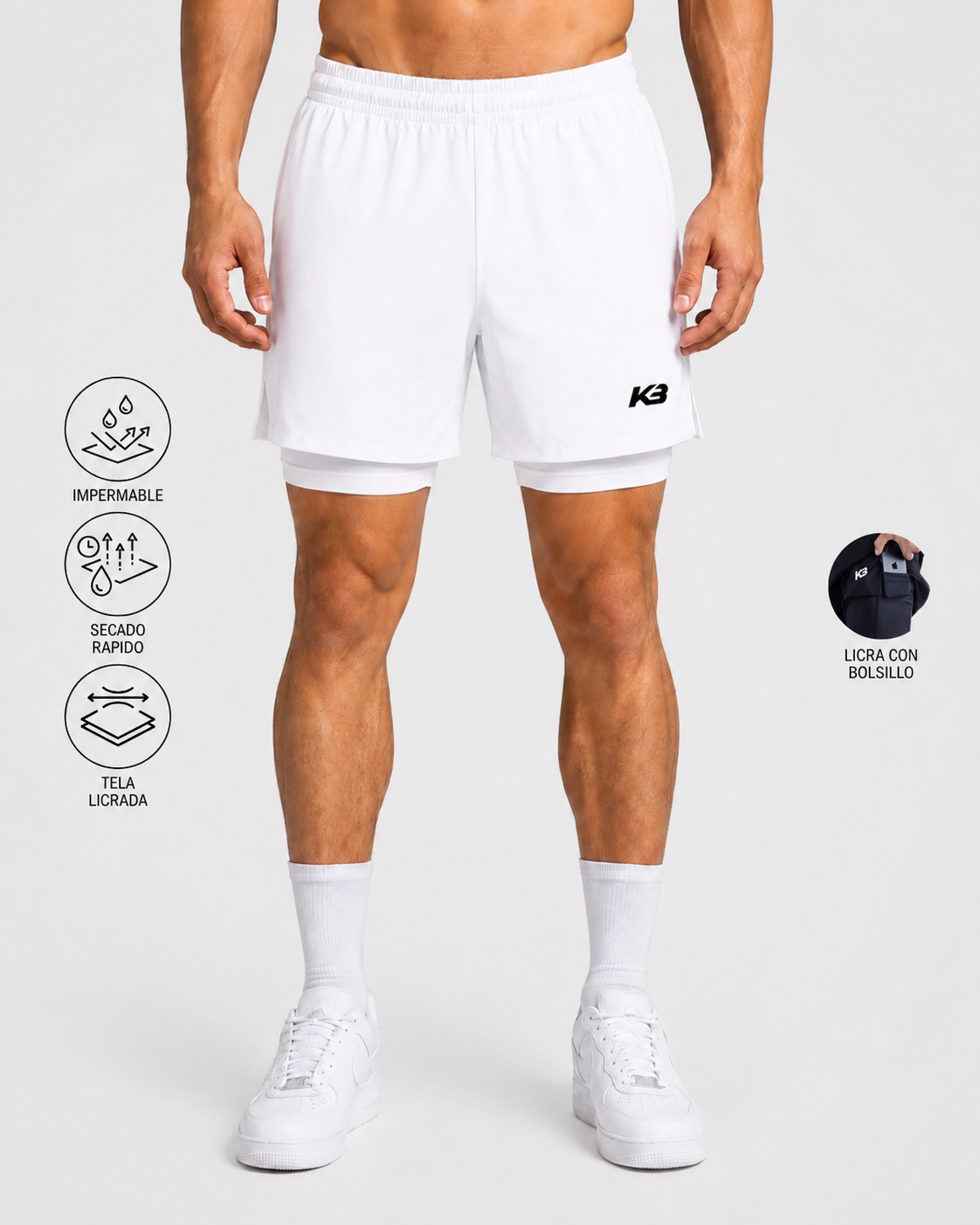 Pantaloneta Con Licra Y Bolsillo┃KBMEN RF.103