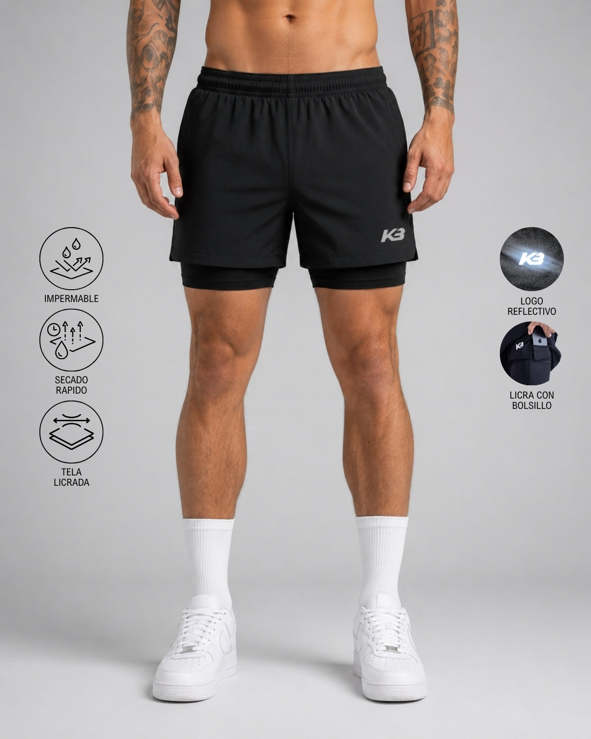 Pantaloneta Running Con Licra ┃KBMEN RF.343