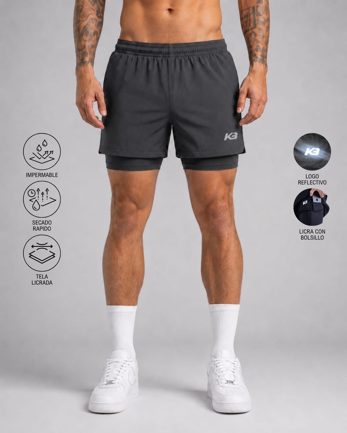 Pantaloneta Running Con Licra ┃KBMEN RF.343